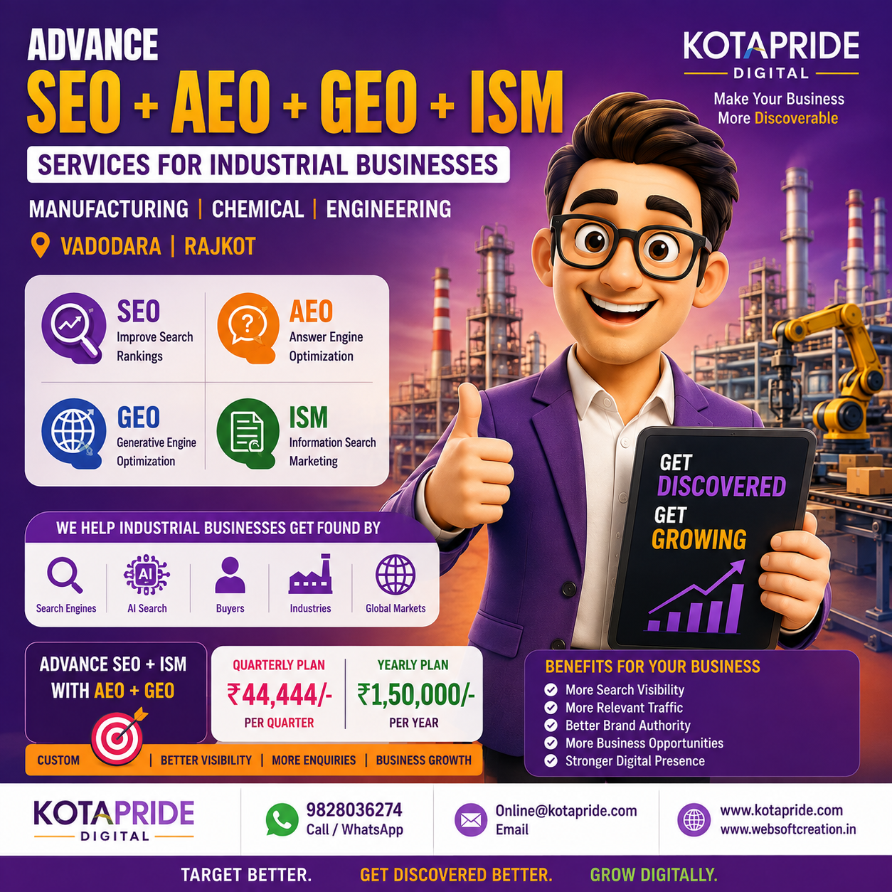 Advance SEO, AEO, GEO and ISM Services for Manufacturing, Chemical and Engineering Businesses in Vadodara and Rajkot