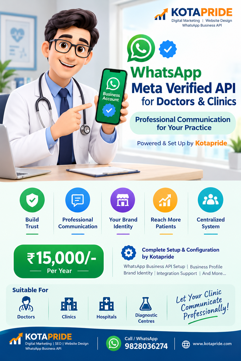 WhatsApp Business API Setup for Doctors & Clinics in Kota | Rs. 15000/Year